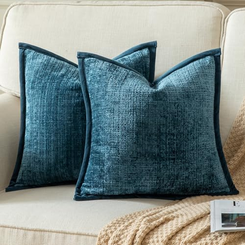 Yaertun 2er Set Kissenbezug Blau 60x60cm Chenille Kissenbezüge Kissenhülle Dekokissenbezug sofakissen dekokissen deko Samtrückseite für Sofa Schlafzimmer Wohnzimmer Weiche Gemütliche