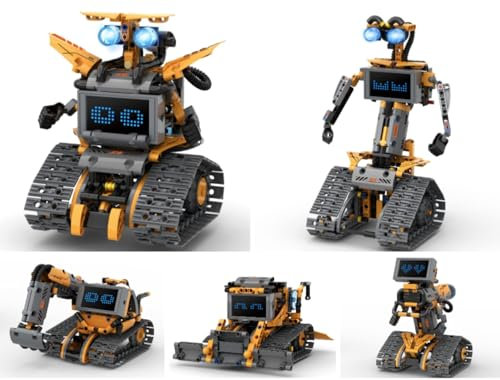 HOGOKIDS Jouets Robots avec LED & 18 Expressions – Kit Construction 5-en-1, Contrôle Appli & Télécommande, Robot Rechargeable Programmable pour Enfants, Cadeau Éducatif pour Garçons Filles 8-14 Ans