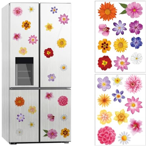 JEYORZY 2 Hojas Flores Pegatinas Impermeables Pegatinas De Nevera, Stickers Fridge, Adhesivo Resistente, Pegatina Adhesiva Decorativa de Diseño Elegante, Pegatina De Pared, Decoración Del Hogar