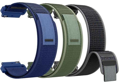 Kamita [3Stück] Nylon Sportarmband für Garmin Vivoactive 6/Vivoactive 5, Elastisch Sport Armbänder für Damen Herren, Geflochtenes Trail Loop Ersatzarmbänder für Forerunner 245/645 (Schwarz+Grün+Blau)