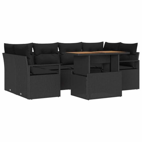 vidaXL Garten-Sofa-Set mit Kissen 7 pcs Schwarz, Garten Lounge-Set, modernes, UV-beständiges Möbel, vielseitige Couch, wetterfeste Komfort-Patio-Ausstattung
