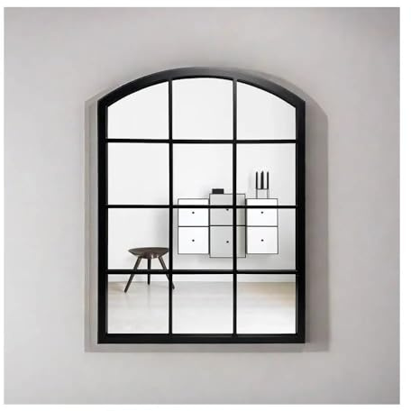 Biznest Arch Window Style Modern Looks Grid Large Wall Mount Mirror Black Frame Of Plastic Back Vertical Hanging With Aesthetic Touch Art Decoration Piece 76 x 50 Cm