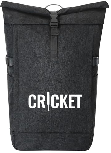 Huuraa Kurierrucksack Cricket Schriftzug 30-44 Liter Black Melange Fairtrade Rolltop Rucksack Geschenkidee