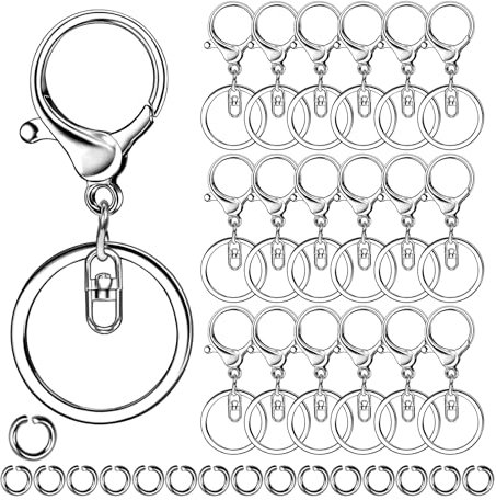 40 Stück Karabinerhaken mit Schlüsselringringe 20 Stück Biegeringe 20 Stück Karabinerverschlüsse mit Anbringungsring Schlüsselketten Clip Metall Schlüsselanhänger für DIY Keychain (Silber)