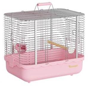 DTACBNEUZ Papageien-Vogelkäfig, tragbar, for Ausgehen, Edelstahl, horizontales Drahtgeflecht, Hand-Vogelkäfig(Pink)