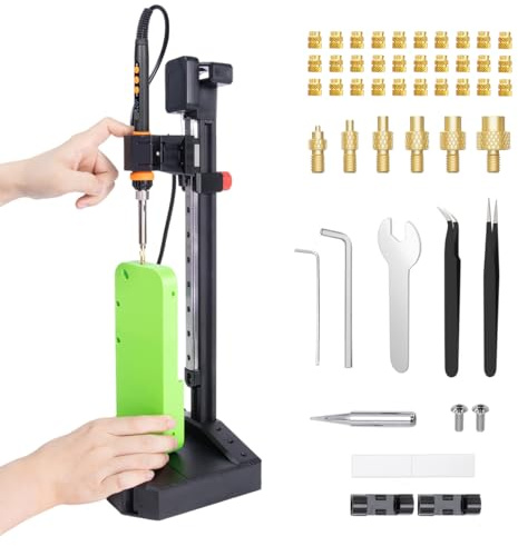 Outil de presse vertical pour insert de chaleur | Fer à souder 90 W, 30 inserts filetés en laiton (M3/M4/M5/M6/M8) et pointe de réglage thermique | Compatible avec PLA, ABS, PETG | Pour composants