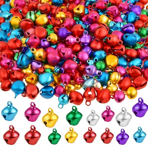 200 Stück Glöckchen zum Basteln, 6 mm, 10 mm, Bunte Bastelglöckchen, Großpackung, PLULON, kleines Metall-Cascabeles-Ornament für Weihnachtsbaumkränze, Geschenk-Strumpfdekorationen