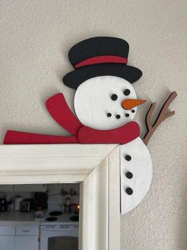 TETSMG Weihnachtsdeko Türrahmen Weihnachtsmann und Rentier, Türschmuck Weihnachten Türrahmen Deko Weihnachten, Weihnachtsdeko Holz Haustür Ornament Eckschild für Türdeko Weihnachten Deko (Schneemann)