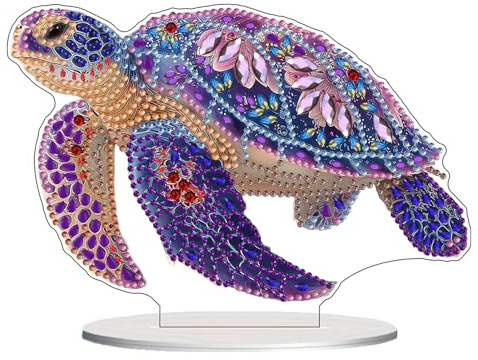 AIRDEA Meeresschildkröte Diamond Painting Tischdeko Erwachsene, DIY 5D Spezielle Form Stehend Rosa Blumig Diamant Painting Bilder, Schreibtisch Deko Bastelset Erwachsene 5x8 inch