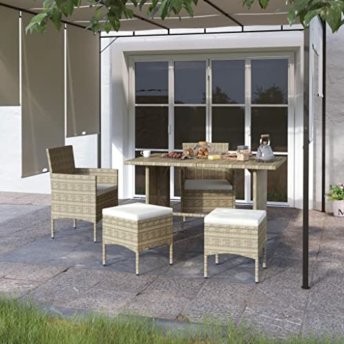 Ziaphsol 4-TLG. Gartenstuhl und Hocker Set, Poly Rattan Grau, Beige Kissen, Stahlrahmen, 110 kg Traglast, Balkon Terrasse Outdoor, Bequeme Terrassenstühle