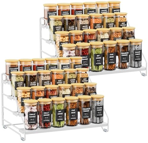 Gucass 2 Stück 4 Etagen Gewürzregal Stehend, Gewürzständer Metall Einstellbar Ohne Bohren, Gewürzhalter Spice Rack Organizer für die Küche, Schrank und Arbeitsplatte, Küchenorganizer Regal (Weiß)