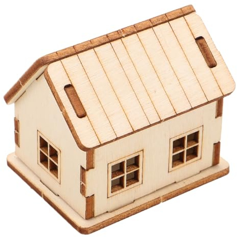 Tofficu Kleiner Holz Modellhaus für Kinder und Erwachsene, Beige