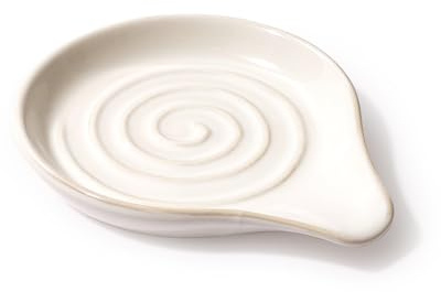 ANTIS'S HOME Ceramic Spoon Rest with Natural Spiral Pattern – Handcrafted Stoneware Utensil Holder – Heatproof, Dishwasher Safe – Elegant Sage White for Rustic or Modern Kitchens
