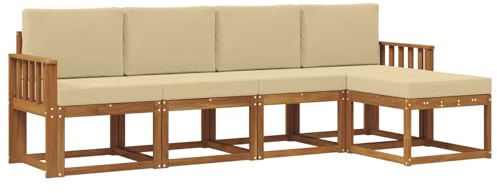vidaXL Outdoor-Sofagarnitur 5 pcs Natur und Beige Massivholz Akazie, Moderner Garten-Sofa-Set, Robustes Lounge-Möbel für Terrasse und Patio, Akazie für den Garten