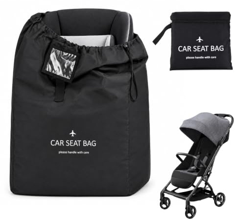 Vexnaro Reisetasche für Autokindersitz Gate Check, Transporttasche für Flugreisen mit Schultergurt Wasserabweisend Nylon, Schutzhülle für Babyschale Kinderwagen & Autositz für Flughafen Reise Schwarz