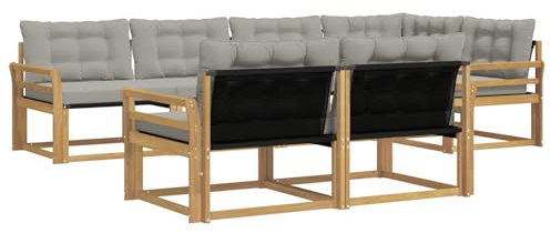 vidaXL Outdoor-Sofagarnitur mit Kissen 7 pcs Weiß und Hellgrau, Garten-Sofa, modernes Outdoor-Möbel, strapazierfähige Lounge, Sitzgruppe für Terrasse und Komfort