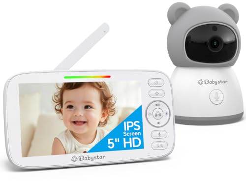 Babystar Babyphone mit Kamera ohne WLAN, 5 Zoll 720P Monitor | 4000-mAh-Akku, 360°Kamera Nachtsicht, 2-Wege-Audio, VOX-Modus, Temperatur, Schlaflieder, 4X Zoom