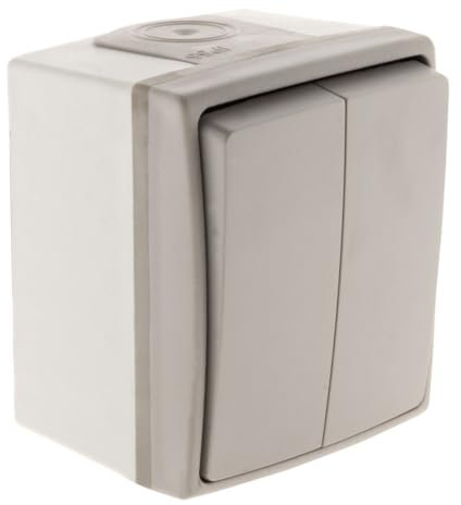 Zenitech 131902 Interrupteur Va-et-Vient Double IP55-Bornes Automatiques pour Installation Simple et Rapide-Idéal pour Extérieurs-Gris-Etanche IP55