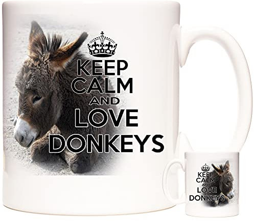 Donkey Mug. Keep Calm and Love Donkeys. 11oz Ceramic Gift Mug. Donkey Coffee Mug. Donkey Gift.