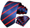 HISDERN Herren Krawatte Gestreifte Hochzeit Krawatte & Einstecktuch Set Rot & Marineblau