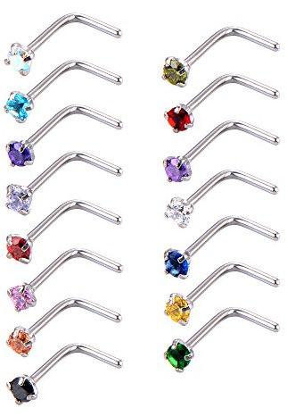 15 Piezas Piercing de Nariz en Forma de L Pendiente de Nariz Barra Curvada Joyería de Piercing de Nariz, 15 Colores