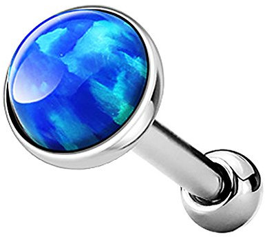 Piercingfaktor Tragus Piercing Helixpiercing Helix Ohr Cartilage Knorpel Stecker mit flachen Opal Steinen Rund Silber Blau 5mm