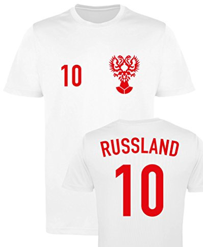 WM EM Trikot - Russland 10 - Herren T-Shirt - Weiss/Rot Gr. M