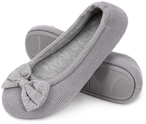EverFoams Women's Ballerina Slippers Lightweight Comfy Memory Foam House Shoes with Stretchable Heel Design, Grey, 9/10 UK
