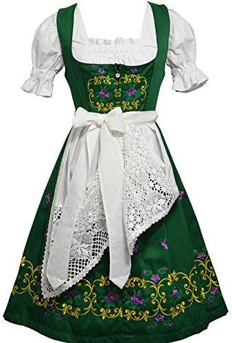 Dirndl Trachten Haus 3-Piece Long Green German Oktoberfest Dress, Size 18