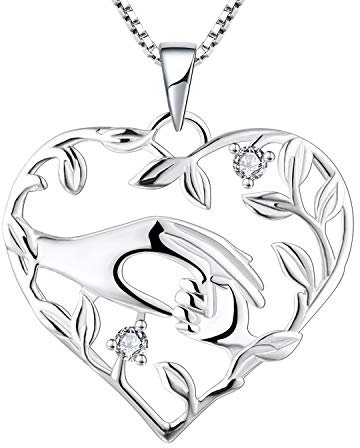 YL Mama Kette 925 Sterling Silber April Geburtsstein Weiß Zirkonia Mutter halten Kinderhand Anhänger Halskette Geschenke für Mama