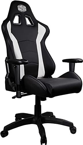 Cooler Master Caliber R1 Sedia Gaming Ergonomica, Sedia da Ufficio per Gamer con Braccioli Regolabili, Cuscini Lombari e per Collo, Pelle PU Sintetica Traspirante, Carico Fino a 150 kg - Bianco / Nero