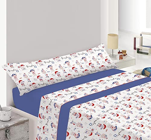 Energy Colors Textil - Hogar - Atlanta - Juego Sábanas Estampada Infantil Cama 90 Verano Microfibra (Azul Marino)