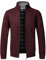 Mens Knitted Cardigan Thick Sweater Full Zip Stand Collar Warm Jumper Lined Winter Coat(Wine red L)