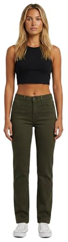 ESRA High Waist Damen Hose Elegant Business Hose Stretch Stoffhose Straight Leg Hose - Premium Hose Damen Grün aus hochwertiger Baumwolle