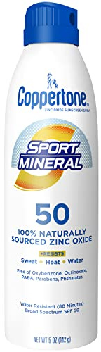 Coppertone SPORT Mineral SPF 50 Sunscreen Spray | Zinc Oxide Sunscreen | Water Resistant | 5oz