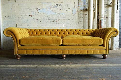 JVmoebel XXL Sofa 4 Sitzer Couch Chesterfield Polster Sitz Garnitur Leder Textil Gelbe