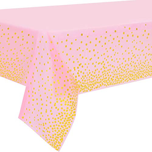2 Stück Pink und Gold Party Tischdecke für Rechteck Tisch, Gold Dot Confetti Geburtstag Tischdecke, für Single Party, Mädchen Geburtstag, Baby Shower, Verlobung, Hochzeit, 137 cm x 274 cm