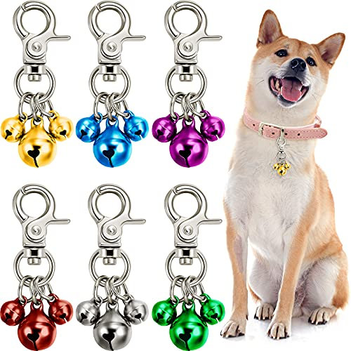 Weewooday 6 Pcs Dog Bells for Collars Loud Dog Bells Key Rings Puppy Collar Puppy Triple Pendant for Cat Gift Necklace Training(Green, Red, Blue, Purple, Silver, Gold)