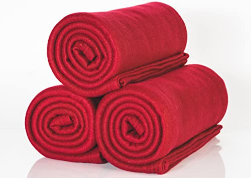 ALCLEAR 3 Stück Oeko Tex Fleecedecken, Farbe: rot, tolle Größe 130x160 cm, über 200 g/m2, Sofadecke Couchdecke Wohndecke, Picknickdecke Sofaüberwurf Decke