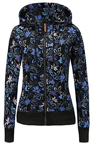 TrendiMax Felpa con Cappuccio con Zip Donna Autunno Inverno Giacca Hoody Hoodies Stampa (Nero E, L)