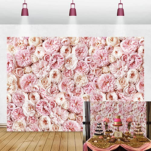 Flower Wall Backdrop Blush Rose Pink Flowers Photography Background Wedding Bridal Baby Shower Anniversary Birthday Party Decoration Banner Prop 7x5ft