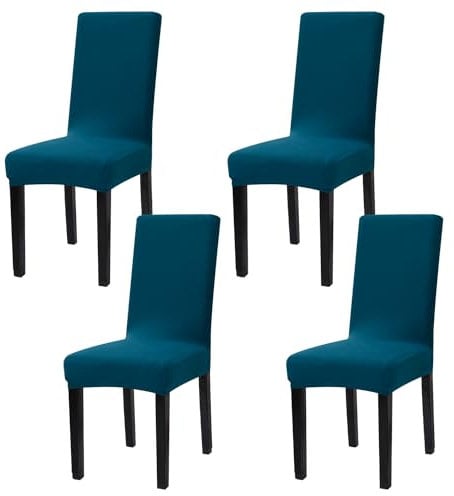 mafudoxi Stuhlhussen 4er Set, Stretch Abnehmbare Waschbar Stuhlbezug, Stretch Stuhlhusse mit Gummiband, für Hotel, Bankett, Restaurant, Haus, Party, Hochzeit(Blue, 4Stück)