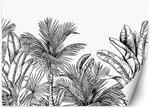 Feeby Fototapete Skizze Exotisch Tropen 100x70 cm schwarz-weiß XXL Vlies Wandtapete Tapeten Wohnzimmer Schlafzimmer Jugendzimmer Moderne Design Wandbild Wand Dekoration Palmen Blättern Dschungel