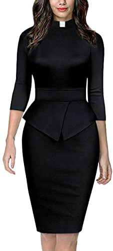 BLESSUME Catholic Church Women Clergy Tab Collar Dress Mass Sheath Dress, Black, XXX-Large