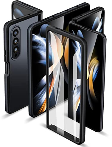 ORETECH Custodia per Samsung Galaxy Z Fold 4 con protezione schermo integrata, antiurto ultra sottile e flessibile in TPU antiurto - Nero