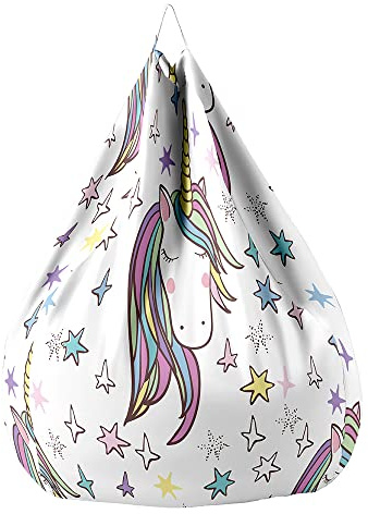 Treer Einhorn Sitzsack ohne Füllung für Kinder Erwachsene, Bedruckter Lazy Bean Bag Sitzsäcke Sitzsackbezug, Spielzeug Aufbewahrung Sitzkissen mit Reißverschlus (70x80cm,Sterne Einhorn)