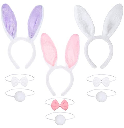 REDSTAR Osterhasen-Kostüm mit Hasenohren, Stirnband, Fliege und Schwanz, perfektes Hasen-Outfit für Rollenspiele, Cosplay, Halloween-Party und Osterfeier, 3er-Set