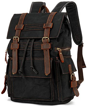 Mochila de hombro de cuero de lona para hombres y mujeres mochila vintage para laptop mochila de viaje al aire libre mochila para computadora color gris talla única