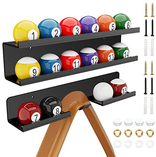 Cosmos Acryl Billard Ball Aufbewahrungsregal Set Pool Ball Wandhalterung Rack Pool Zubehör Wandhalter für 16 Bälle Billard Pool Ball Queue Ball Billard Ball Rack in Billard Zimmer Bar (Solid Black)