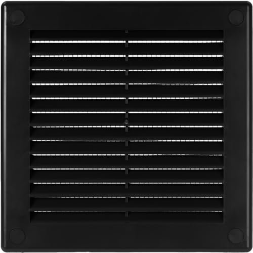Vent Systems Housse d'aération en plastique noir de 11,4 x 11,4 cm (dimensions de l'ouverture) – Grille d'aération carrée plate – Déflecteur d'air – CVC 15 x 15 cm (dimensions totales)